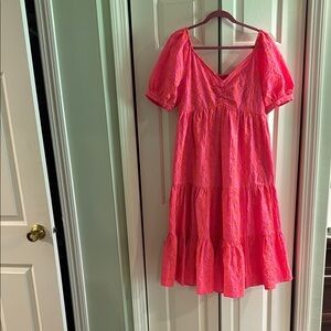 Lilly Pulitzer Orange Pink Puff Sleeve Midi Dress